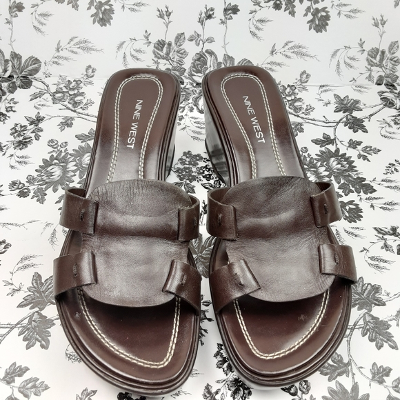 Nine west Brown Leather Wedge Sandals - Picture 2 of 8